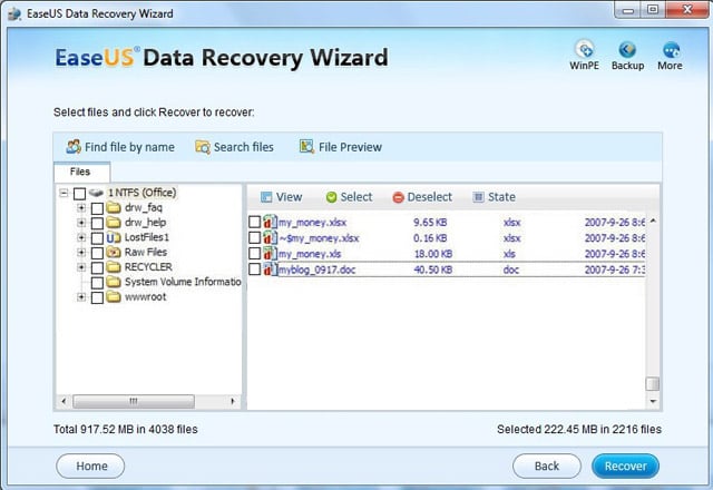 recover the lost Excel files