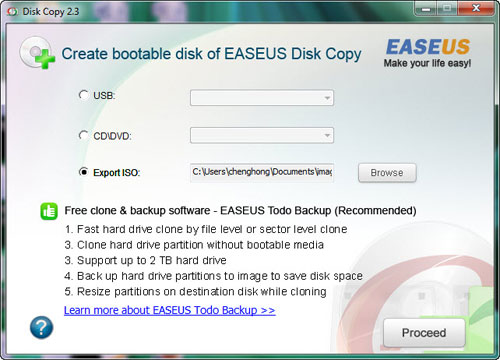Export ISO file of EaseUS Disk Copy