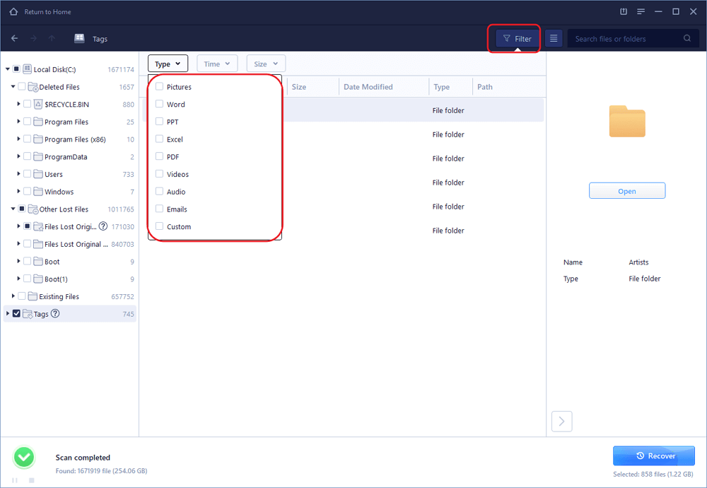 Scan the selected memory card to find lost data with memory card recovery software