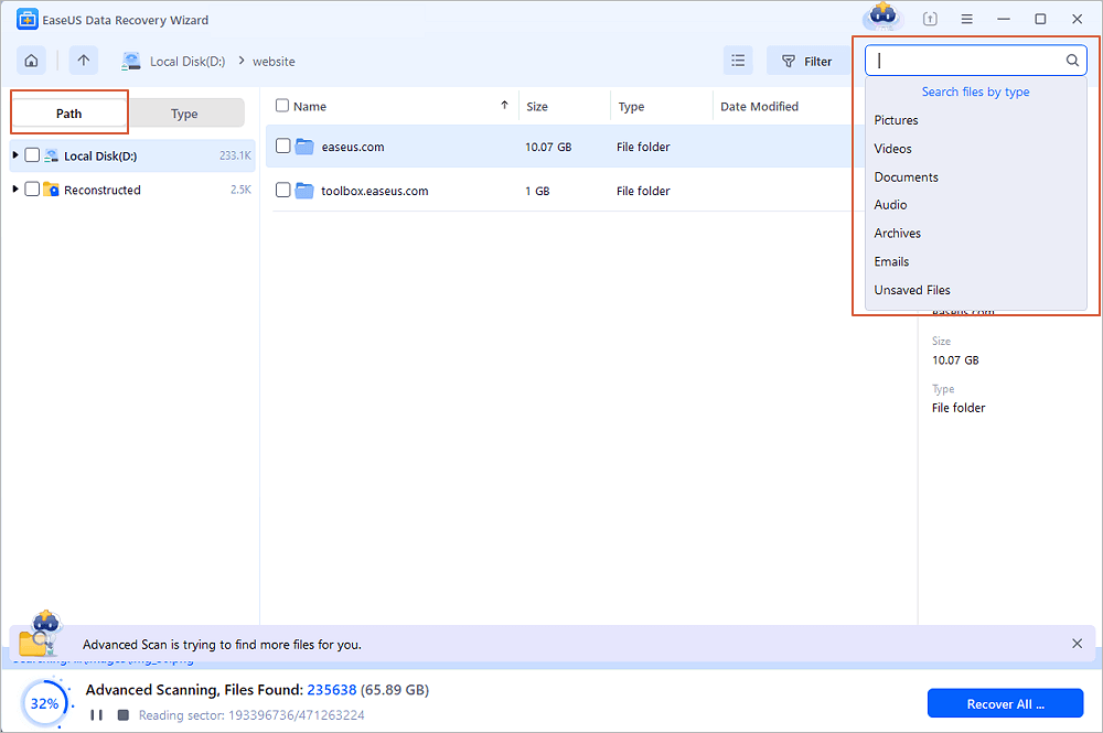 Preview lost hard drive data