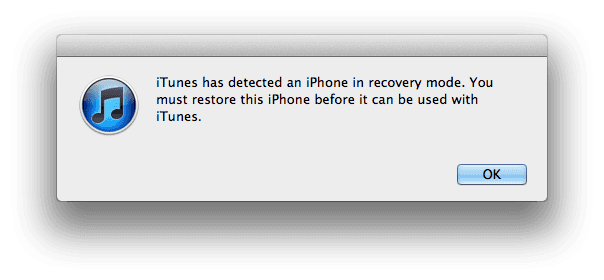 iTunes has detected an iPhone in recovery mode. You must restore this iPhone before it can be used with iTunes.