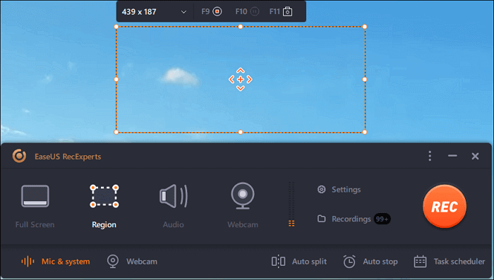 Set the area of the recording screen
