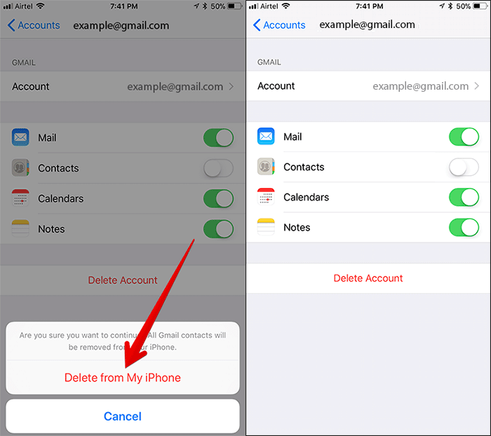 How to delete iPhone contacts synced from email