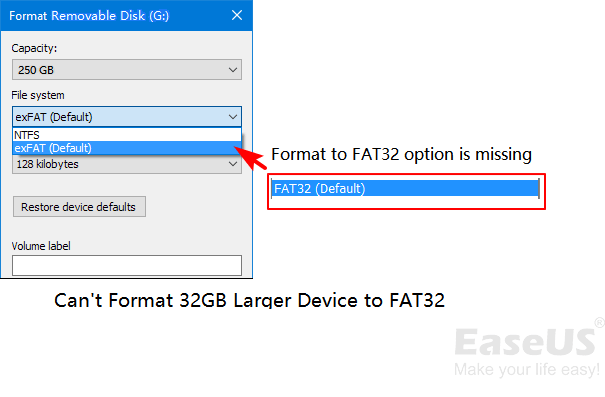 How to format large device to FAT32