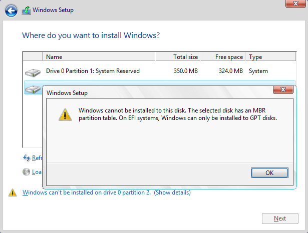 Windows can only be installed on GPT disk