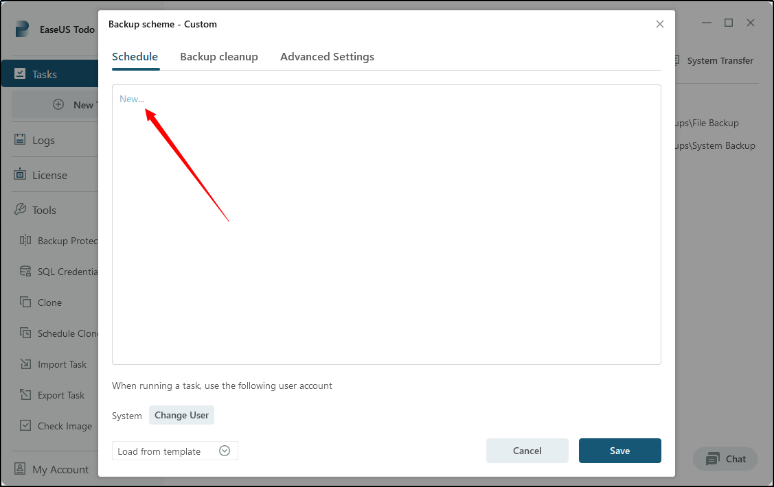 set up a schedule task for the backup