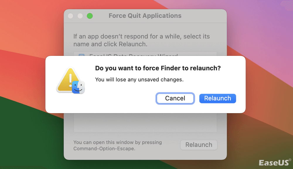 confirm to relaunch finder