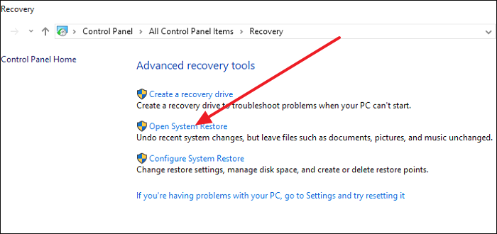 click Open System Restore