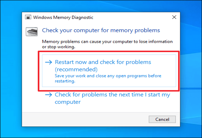 click Restart now and check for problems