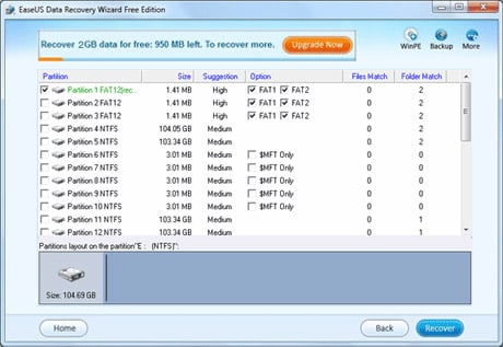 Choose partition to recover files