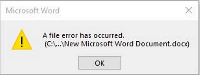 an unexpected error has occurred in word