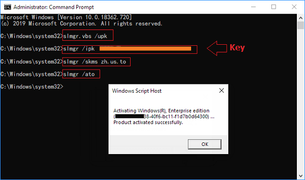 windows 10 pro key activation cmd