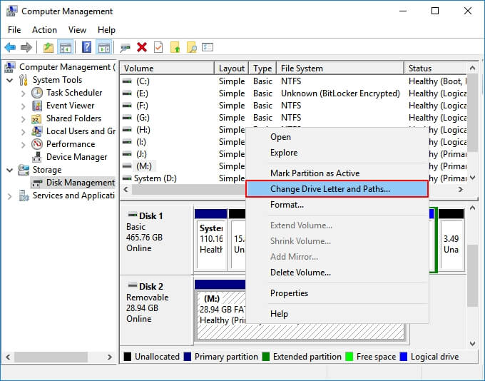 change sd card drive letter and paths