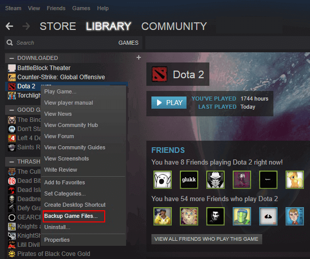 Open Steam to start backing up games.