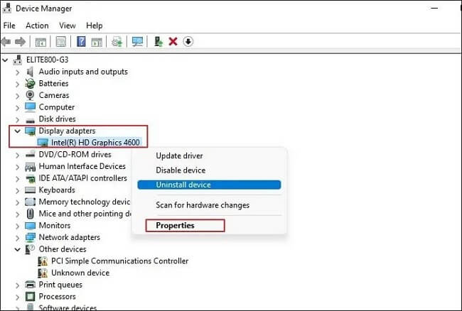 Buka properti unit Tampilan