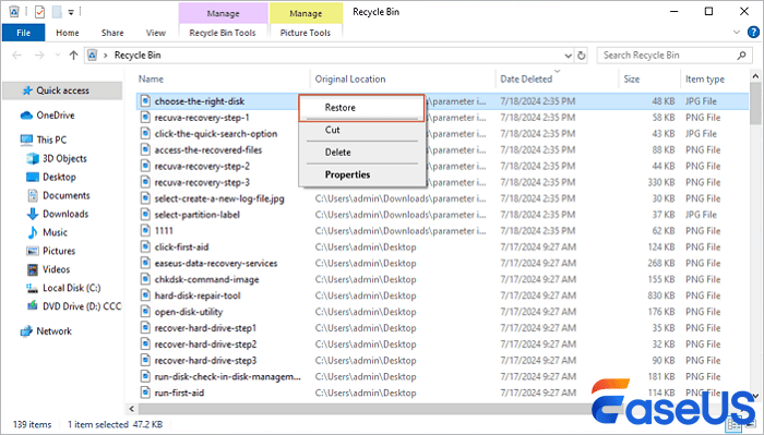 memulihkan file yang dihapus di Windows 10 dari Recycle Bin