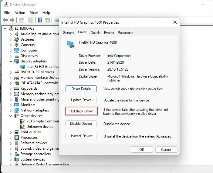 Pilih untuk Memutar Kembali Driver
