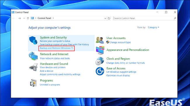 Wybierz opcję Kopia zapasowa i przywracanie