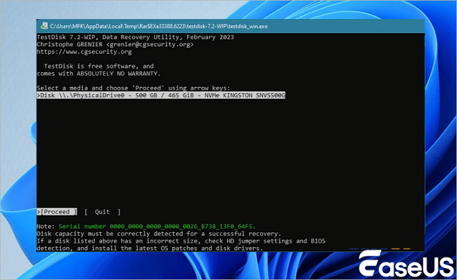 escolha o disco correto