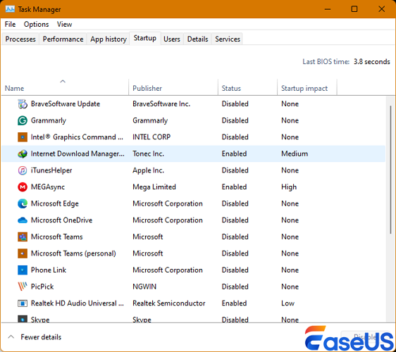 choose the startup tab