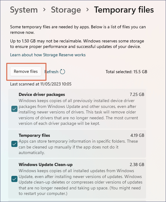 刪除 Windows 11 上的暫存檔案