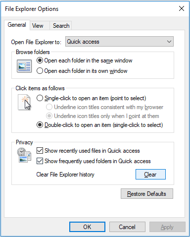 Fix Windows 10 File Explorer Keeps Crashing - clear file explorer history