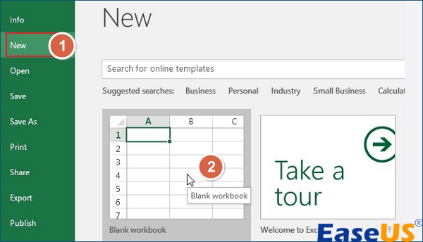 คลิกใหม่แล้วคลิกสมุดงานเปล่า