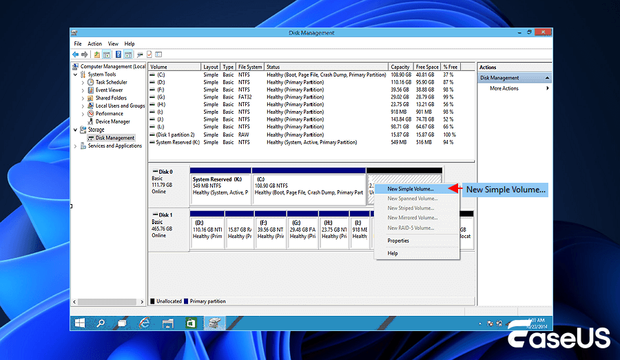 click New Simple Volume