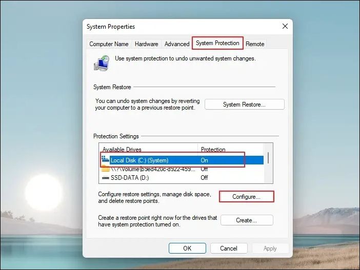 設定驅動器還原點