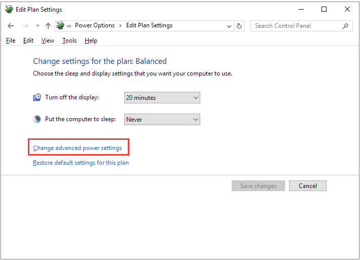 change advanced power settings in control panel