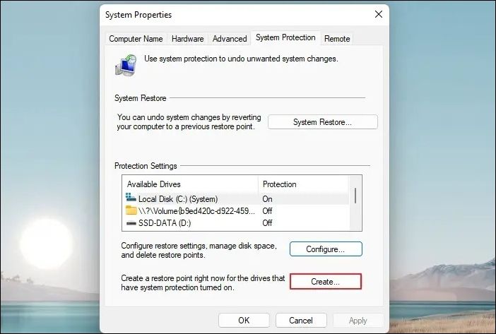 建立系統還原點