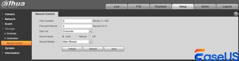 Dahua-Aufzeichnungssteuerung