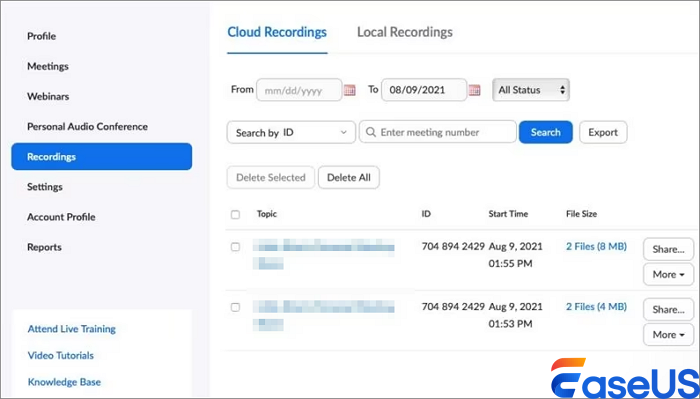 Videos aus dem Cloud-Speicher löschen