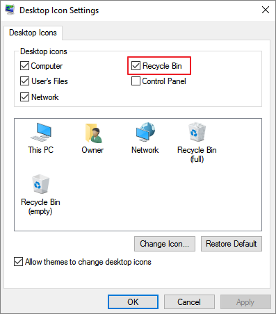 find recycle bin in desktop