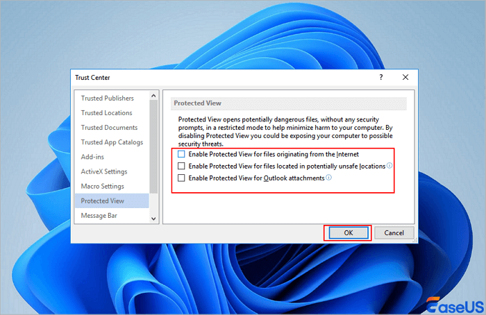 Disable protected view
