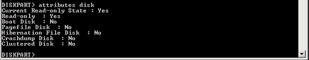 comando diskpart attributes disk