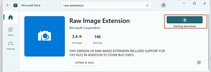 Suchen Sie nach Raw Image Extension
