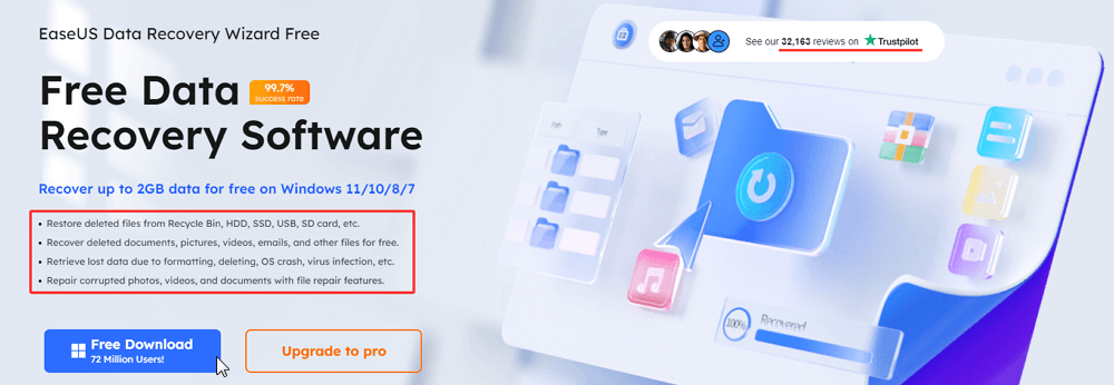 Bezplatná stránka pro obnovu dat EaseUS