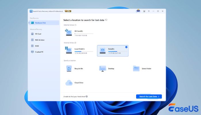 odzyskaj uszkodzony dysk twardy za pomocą Kreatora odzyskiwania danych EaseUS