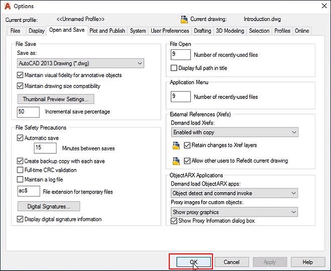 Enable AutoSave feature in AutoCAD.
