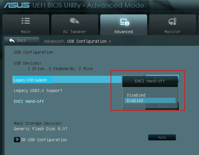 Abilita l'USB legacy nel BIOS