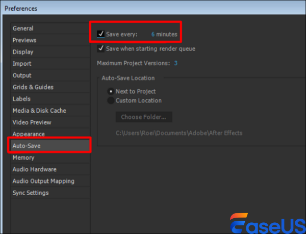 Stellen Sie sicher, dass die automatische Speicherung aktiviert ist