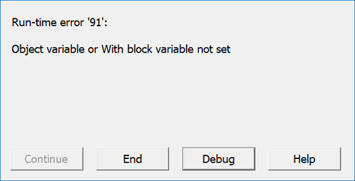 runtime error 91