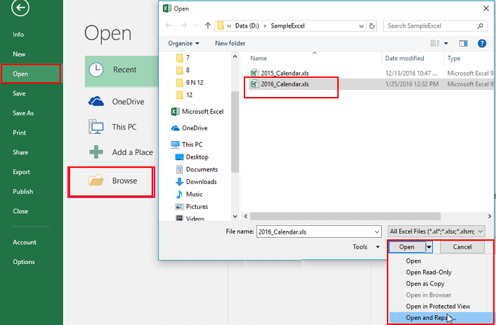 excel files wont open