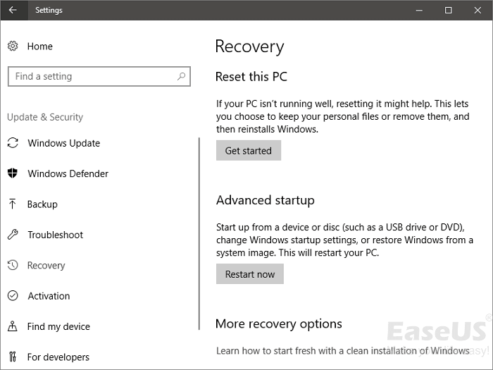 unable to reset pc a required drive partition is missing windows 10