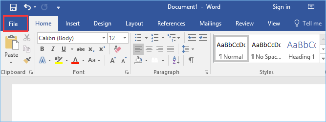 open file tab in word
