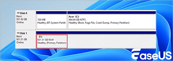 Hard drive shows raw.