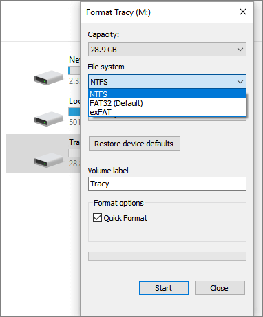 file explorerを使用してSDカードをフォーマットする