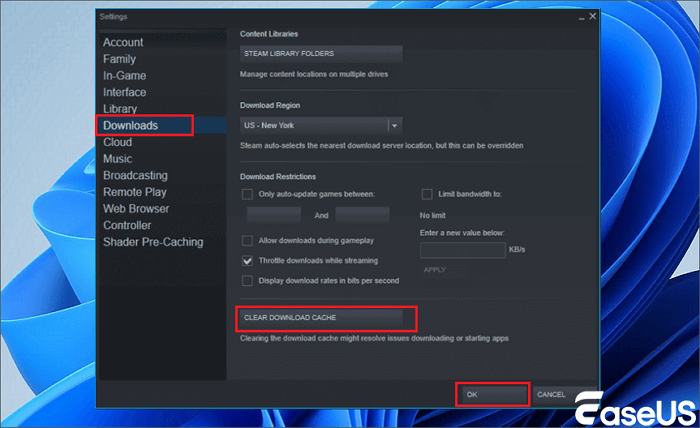 Wählen Sie Download-Cache löschen und klicken Sie auf OK