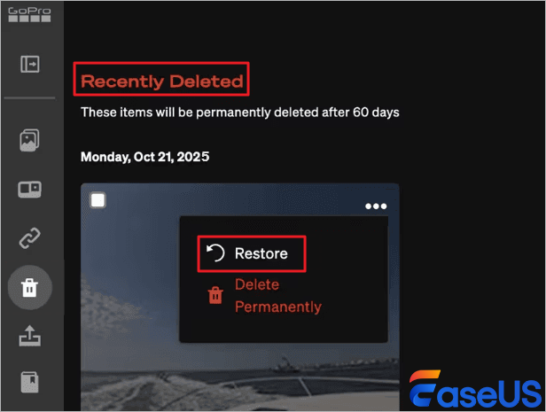 Check the GoPro MAX 360 Built-in Recycle Bin